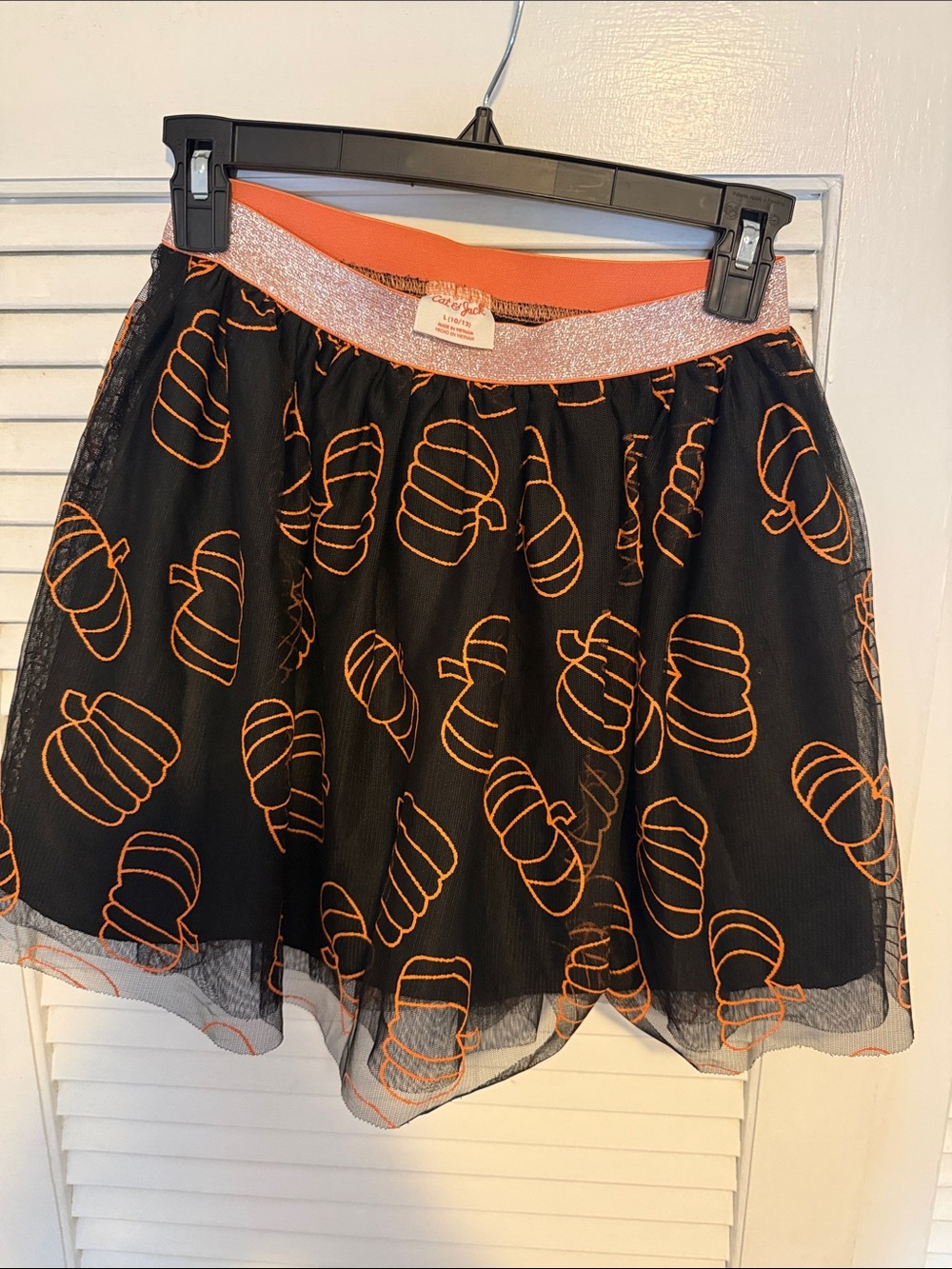 Cat & Jack Black Tulle Skirt with Orange Pumpkin Print